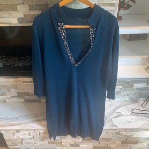 Magaschoni Blue Jeweled Sweater Sweater Dress Silk Cashmere